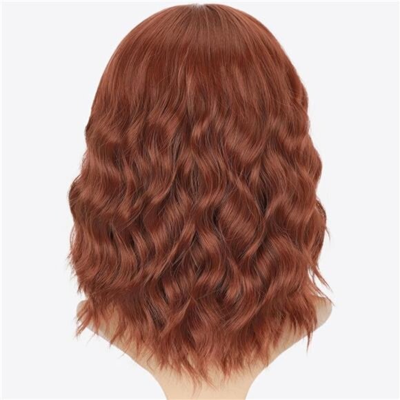 AISI HAIR Synthetic Wavy Curly Bob Wig with Bangs Ginger Orange Short Wigs main image 6